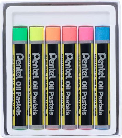 Pentel Oil Pastels Pack de 6 Pasteles Oleo Fluorescentes - Blandos, Cremosos y de Secado Lento - Colores Fluorescentes Surtidos 1 pieza(s)