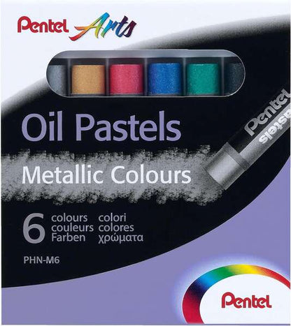 Pentel Oil Pastels Pack de 6 Pasteles Oleo Metalicos - Blandos, Cremosos y de Secado Lento - Colores Metalicos Surtidos 1 pieza(s)