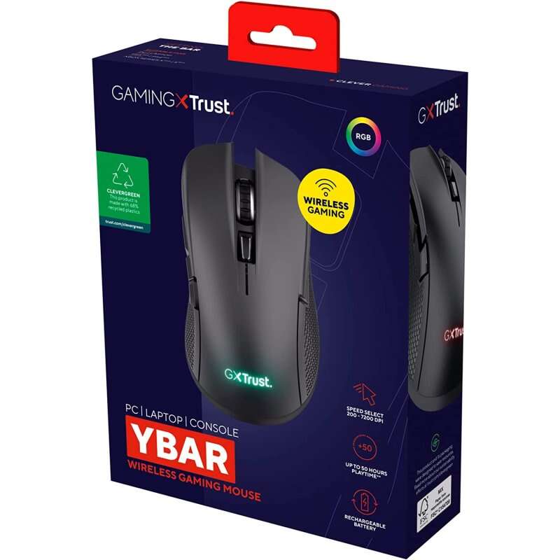 Trust - GXT 923 YBAR ratón Juego mano derecha RF inalámbrico Óptico 7200 DPI