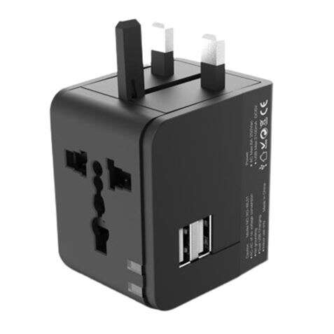 XO Adaptador de Viaje Universal - Voltaje 110V-240V - 2 Puertos USB 2.1Amp - Conexiones para UK, EU, AU, US - Color Negro 1 pieza(s)