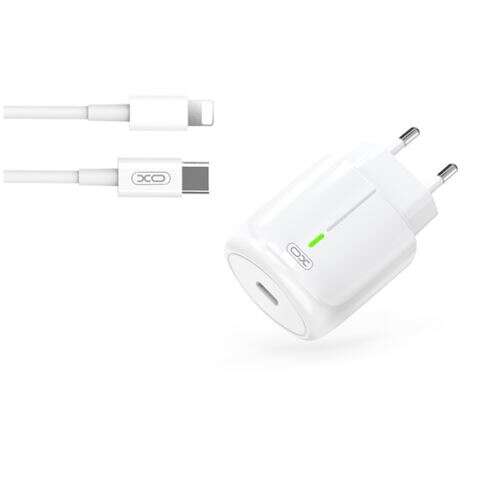 XO Cargador de Carga Rapida 20W - Puerto Tipo C - Carga + Del 50% en 30 Minutos - Proteccion de Sobretensiones - Incluye Cable de Carga Lightning - Color Blanco 1 pieza(s)