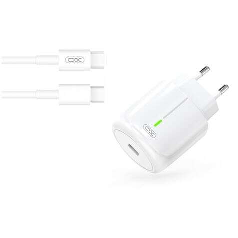 XO Cargador de Carga Rapida 20W - Puerto Tipo C - Carga + Del 50% en 30 Minutos - Proteccion de Sobretensiones - Incluye Cable de Carga Tipo C - Color Blanco 1 pieza(s)