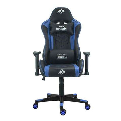 Cromad Serie Dragon Silla Gaming Premium - Altura Regulable con Piston de Gas Clase 2 - Reclinable hasta 180º - Cojines Lumbar y Cervical - Ruedas de Nailon de 60mm - Color Azul/Negro 1 pieza(s)