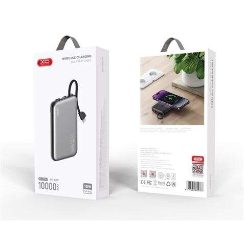 XO Powerbank 10000Mah - Carga Inalambrica - Salida USB-C 20W - Facil de Transportar - 600 Ciclos de Carga - Resistente - Color Gris 1 pieza(s)