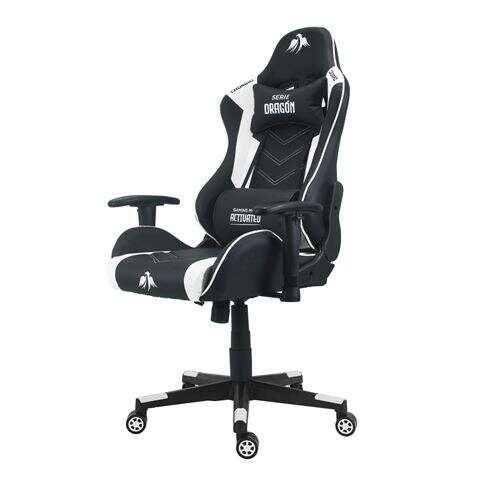 Cromad Serie Dragon Silla Gaming Premium - Altura Regulable con Piston de Gas Clase 2 - Reclinable hasta 180º - Cojines Lumbar y Cervical - Ruedas de Nailon de 60mm - Color Blanco/Negro 1 pieza(s)