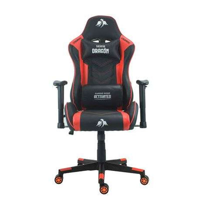 Cromad Serie Dragon Silla Gaming Premium - Altura Regulable con Piston de Gas Clase 2 - Reclinable hasta 180º - Cojines Lumbar y Cervical - Ruedas de Nailon de 60mm - Color Rojo/Negro 1 pieza(s)