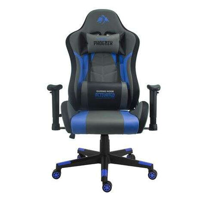 Cromad Serie Phoenix Silla Gaming - Altura Regulable con Piston de Gas Clase 2 - Reclinable hasta 180º - Cojines Lumbar y Cervical - Color Gris/Azul/Negro 1 pieza(s)