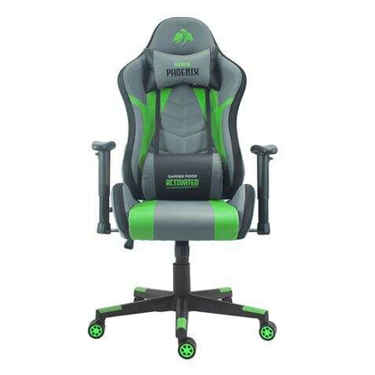 Cromad Serie Phoenix Silla Gaming - Altura Regulable con Piston de Gas Clase 2 - Reclinable hasta 180º - Cojines Lumbar y Cervical - Color Gris/Verde/Negro 1 pieza(s)