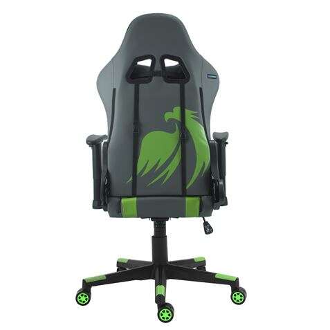 Cromad Serie Phoenix Silla Gaming - Altura Regulable con Piston de Gas Clase 2 - Reclinable hasta 180º - Cojines Lumbar y Cervical - Color Gris/Verde/Negro 1 pieza(s)