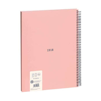 Milan Serie 1918 Cuaderno Espiral Formato A4 Cuadricula 5x5mm - 80 Hojas de 95 gr/m2 - Microperforado, 4 Taladros - Color Rosa 1 pieza(s)