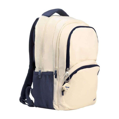 Milan Serie 1918 Mochila Escolar 25L - 3 Bolsillos Delanteros + 2 Bolsillos Laterales - Asas Regulables y Acolchadas - Tamaño 46,5x30x17cm - Color Beige/Azul Oscuro 1 pieza(s)