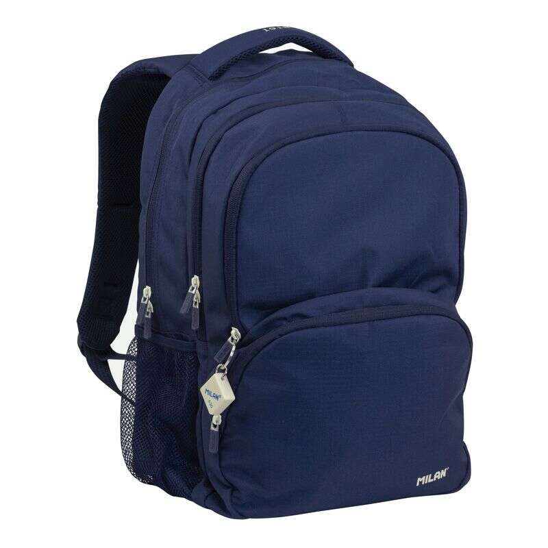 Milan Serie 1918 Mochila Escolar 25L - 3 Bolsillos Delanteros + 2 Bolsillos Laterales - Asas Regulables y Acolchadas - Tamaño 46,5x30x17cm - Color Azul Oscuro 1 pieza(s)