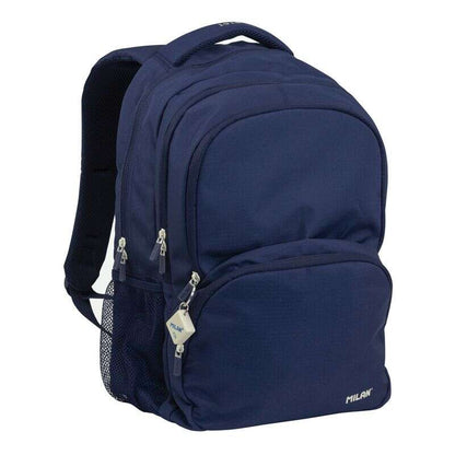 Milan Serie 1918 Mochila Escolar 25L - 3 Bolsillos Delanteros + 2 Bolsillos Laterales - Asas Regulables y Acolchadas - Tamaño 46,5x30x17cm - Color Azul Oscuro 1 pieza(s)