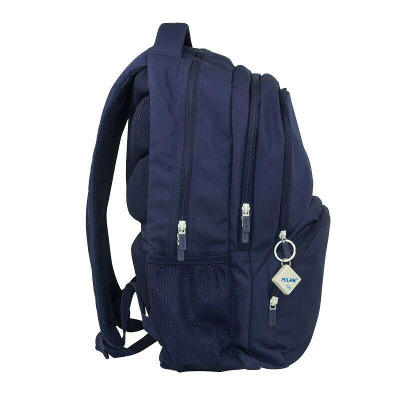 Milan Serie 1918 Mochila Escolar 25L - 3 Bolsillos Delanteros + 2 Bolsillos Laterales - Asas Regulables y Acolchadas - Tamaño 46,5x30x17cm - Color Azul Oscuro 1 pieza(s)