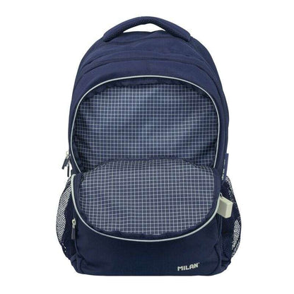 Milan Serie 1918 Mochila Escolar 25L - 3 Bolsillos Delanteros + 2 Bolsillos Laterales - Asas Regulables y Acolchadas - Tamaño 46,5x30x17cm - Color Azul Oscuro 1 pieza(s)