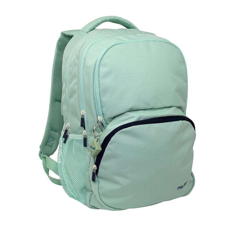 Milan Serie 1918 Mochila Escolar 25L - 3 Bolsillos Delanteros + 2 Bolsillos Laterales - Asas Regulables y Acolchadas - Tamaño 46,5x30x17cm - Color Verde 1 pieza(s)