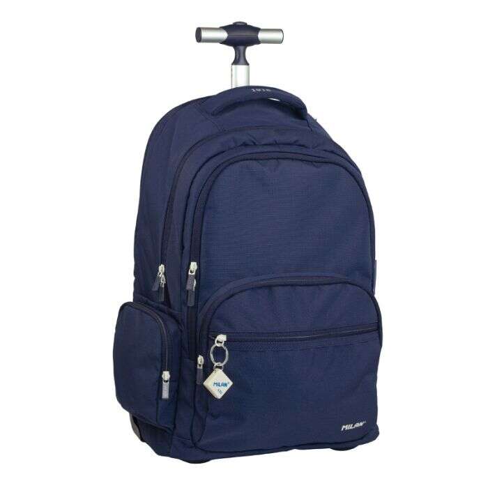 Milan Serie 1918 Mochila Escolar 25L con Carro Integrado y Mango Metalico Retractil - 3 Bolsillos Delanteros + 2 Bolsillos Laterales - Tamaño 46,5x30x17cm - Color Azul Oscuro 1 pieza(s)