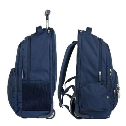 Milan Serie 1918 Mochila Escolar 25L con Carro Integrado y Mango Metalico Retractil - 3 Bolsillos Delanteros + 2 Bolsillos Laterales - Tamaño 46,5x30x17cm - Color Azul Oscuro 1 pieza(s)