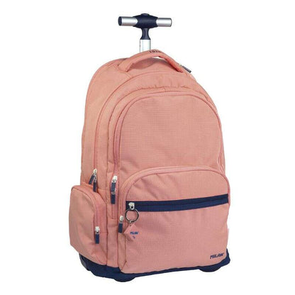 Milan Serie 1918 Mochila Escolar 25L con Carro Integrado y Mango Metalico Retractil - 3 Bolsillos Delanteros + 2 Bolsillos Laterales - Tamaño 46,5x30x17cm - Color Rosa 1 pieza(s)