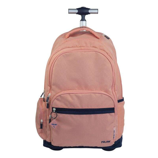 Milan Serie 1918 Mochila Escolar 25L con Carro Integrado y Mango Metalico Retractil - 3 Bolsillos Delanteros + 2 Bolsillos Laterales - Tamaño 46,5x30x17cm - Color Rosa 1 pieza(s)