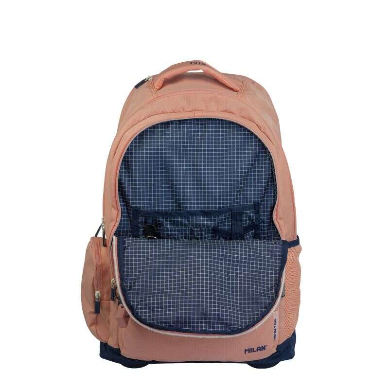 Milan Serie 1918 Mochila Escolar 25L con Carro Integrado y Mango Metalico Retractil - 3 Bolsillos Delanteros + 2 Bolsillos Laterales - Tamaño 46,5x30x17cm - Color Rosa 1 pieza(s)