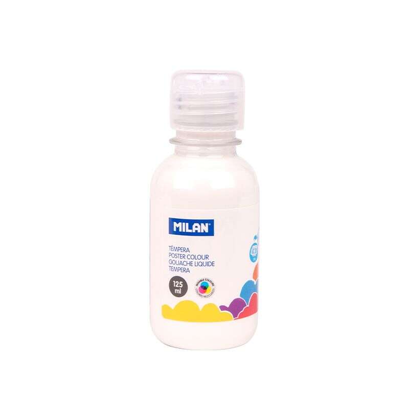 Milan Botella de Tempera 125ml - Tapon Dosificador - Secado Rapido - Mezclable - Color Blanco 3 pieza(s)