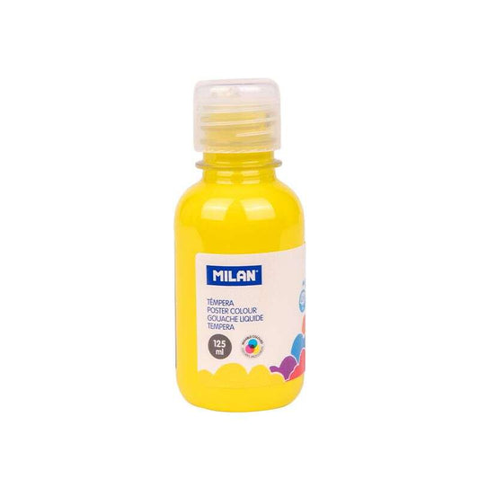 Milan Botella de Tempera 125ml - Tapon Dosificador - Secado Rapido - Mezclable - Color Amarillo 3 pieza(s)