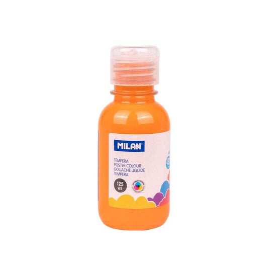 Milan Botella de Tempera 125ml - Tapon Dosificador - Secado Rapido - Mezclable - Color Naranja 3 pieza(s)