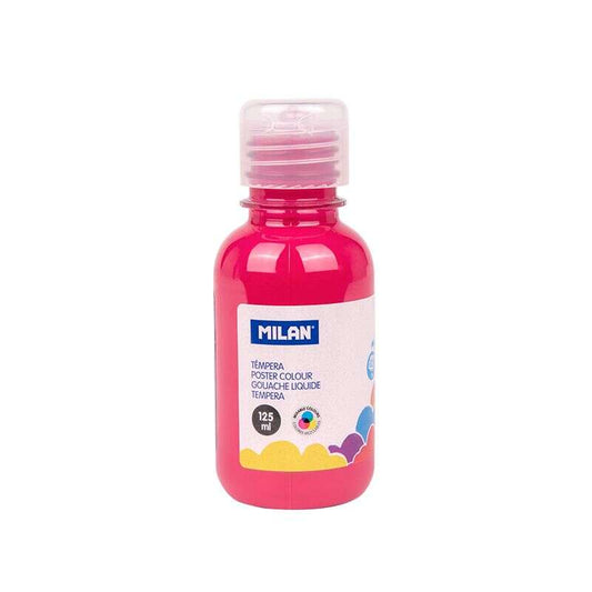 Milan Botella de Tempera 125ml - Tapon Dosificador - Secado Rapido - Mezclable - Color Magenta 3 pieza(s)