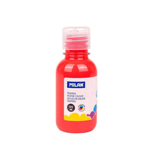 Milan Botella de Tempera 125ml - Tapon Dosificador - Secado Rapido - Mezclable - Color Rojo 3 pieza(s)