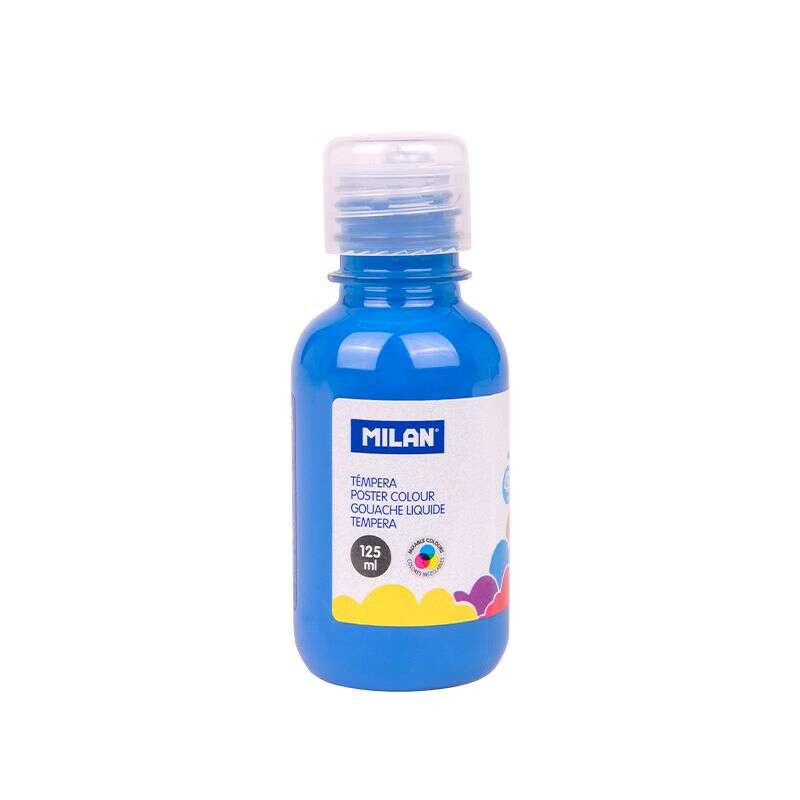 Milan Botella de Tempera 125ml - Tapon Dosificador - Secado Rapido - Mezclable - Color Azul 3 pieza(s)