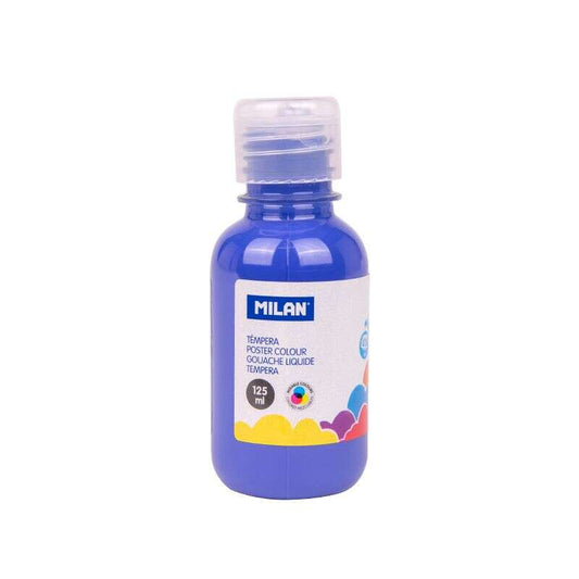 Milan Botella de Tempera 125ml - Tapon Dosificador - Secado Rapido - Mezclable - Color Azul Marino 3 pieza(s)