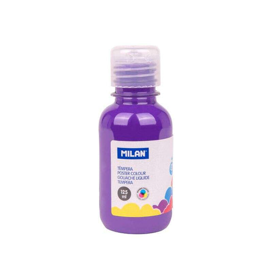 Milan Botella de Tempera 125ml - Tapon Dosificador - Secado Rapido - Mezclable - Color Violeta 3 pieza(s)