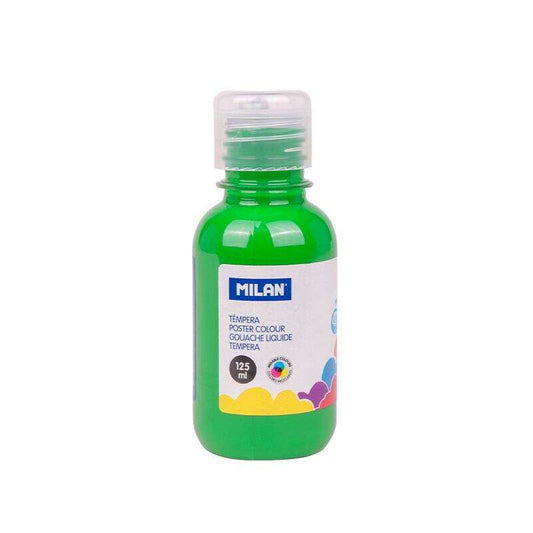 Milan Botella de Tempera 125ml - Tapon Dosificador - Secado Rapido - Mezclable - Color Verde Claro 3 pieza(s)