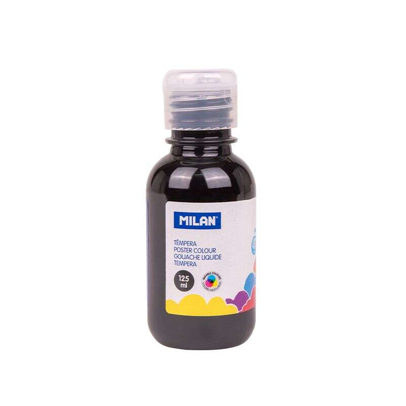 Milan Botella de Tempera 125ml - Tapon Dosificador - Secado Rapido - Mezclable - Color Negro 3 pieza(s)