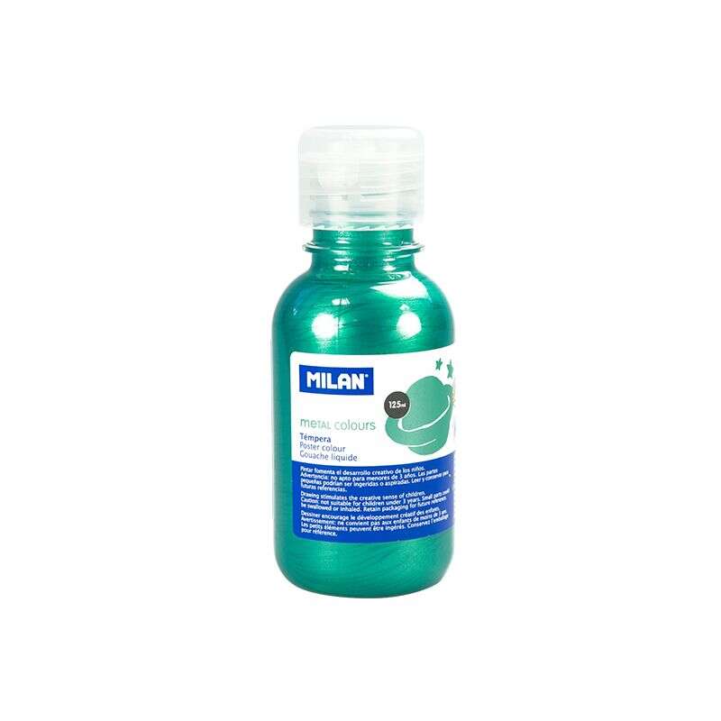 Milan Botella de Tempera 125ml - Tapon Dosificador - Secado Rapido - Mezclable - Color Verde Metalizado 3 pieza(s)