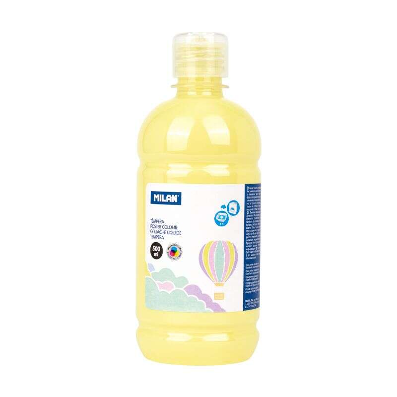 Milan Botella de Tempera 500ml - Tapon Dosificador - Secado Rapido - Mezclable - Color Amarillo Pastel 1 pieza(s)