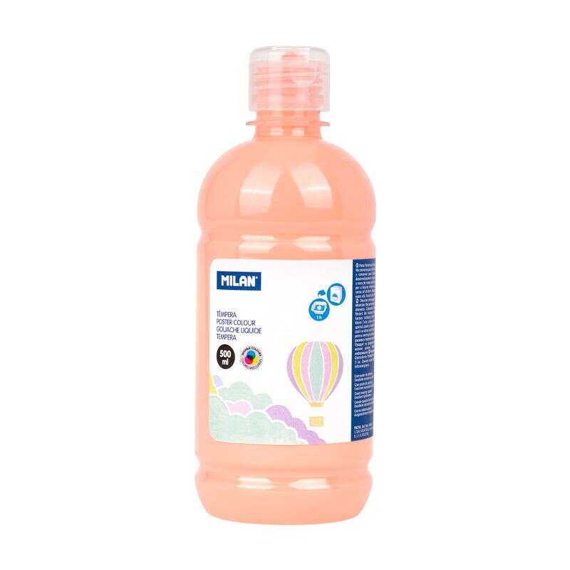 Milan Botella de Tempera 500ml - Tapon Dosificador - Secado Rapido - Mezclable - Color Rosa Palido Pastel 1 pieza(s)