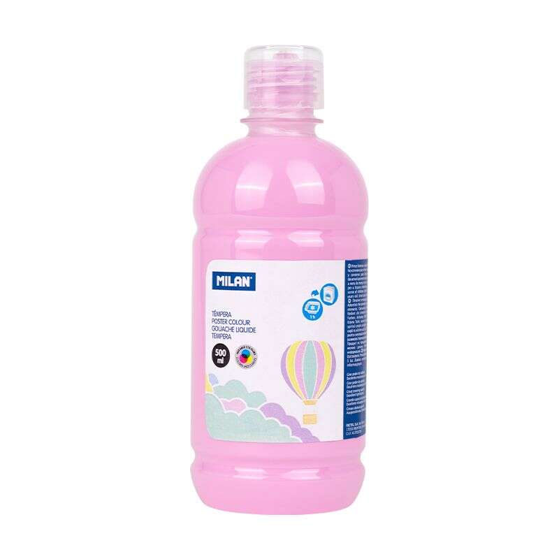 Milan Botella de Tempera 500ml - Tapon Dosificador - Secado Rapido - Mezclable - Color Rosa Pastel 1 pieza(s)