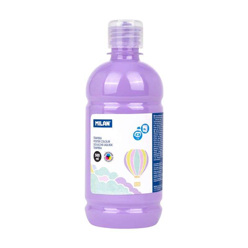 Milan Botella de Tempera 500ml - Tapon Dosificador - Secado Rapido - Mezclable - Color Violeta Pastel 1 pieza(s)