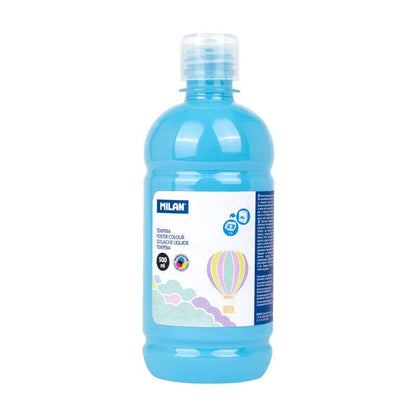 Milan Botella de Tempera 500ml - Tapon Dosificador - Secado Rapido - Mezclable - Color Azul Claro Pastel 1 pieza(s)