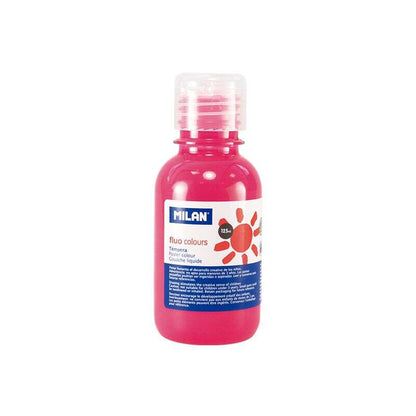 Milan Botella de Tempera 125ml - Tapon Dosificador - Secado Rapido - Mezclable - Color Rosa Fluo 3 pieza(s)