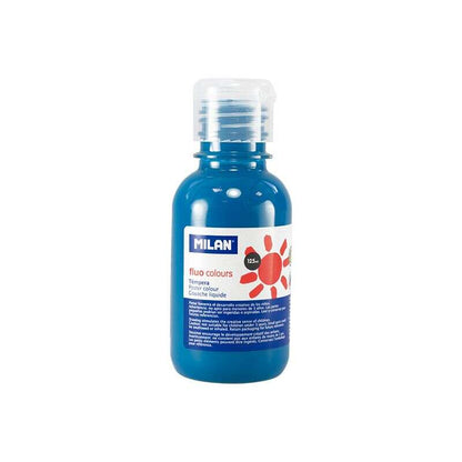 Milan Botella de Tempera 125ml - Tapon Dosificador - Secado Rapido - Mezclable - Color Azul Fluo 3 pieza(s)