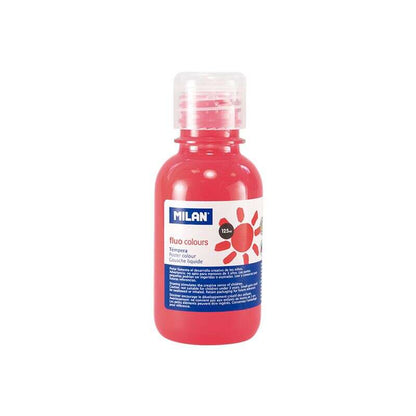 Milan Botella de Tempera 125ml - Tapon Dosificador - Secado Rapido - Mezclable - Color Coral Fluo 3 pieza(s)