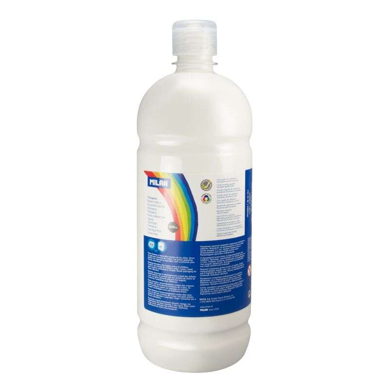 Milan Botella de Tempera 1000ml - Tapon Dosificador - Secado Rapido - Mezclable - Color Blanco 1 pieza(s)