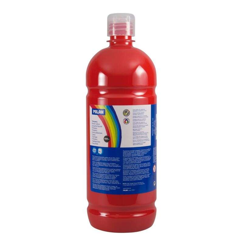 Milan Botella de Tempera 1000ml - Tapon Dosificador - Secado Rapido - Mezclable - Color Rojo 1 pieza(s)