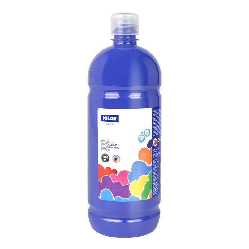 Milan Botella de Tempera 1000ml - Tapon Dosificador - Secado Rapido - Mezclable - Color Azul Marino 1 pieza(s)