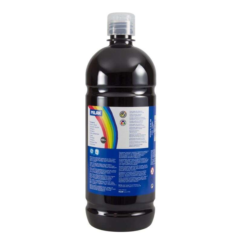 Milan Botella de Tempera 1000ml - Tapon Dosificador - Secado Rapido - Mezclable - Color Negro 1 pieza(s)