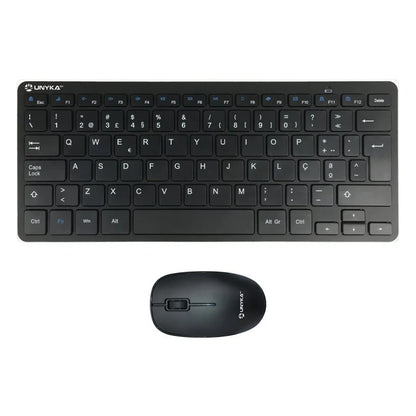 Unykach MK288 Pro Pack de Mini Teclado 79 Teclas Inalambrico + Raton 1200ppp, Inalambrico, 3 Botones, Uso Ambidiestro - Idioma Portugues - Color Negro 1 pieza(s)