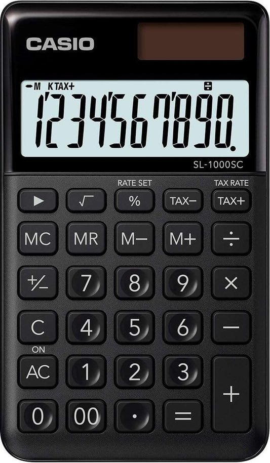 Casio SL-1000SC Calculadora de Bolsillo - Pantalla Extragrande de 10 Digitos - Alimentacion Solar y Pilas - Color Negro 1 pieza(s)